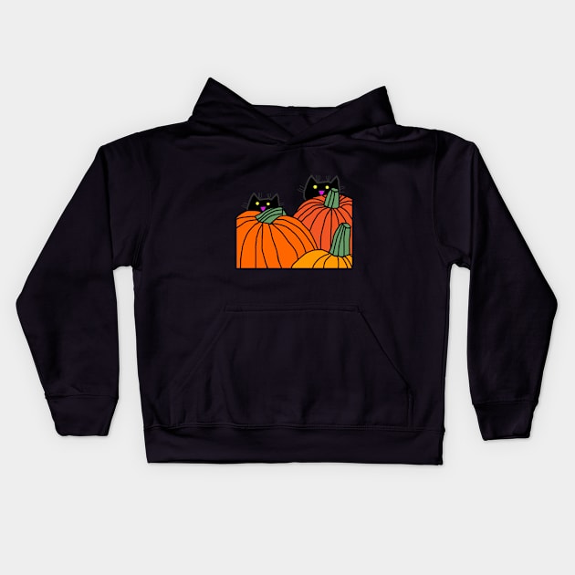 Back Print Two Cats in the Pumpkin Patch Kids Hoodie by ellenhenryart